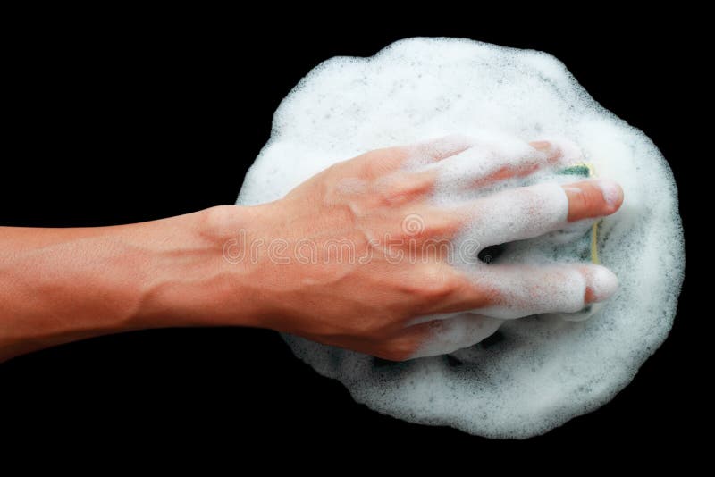 One Hand Holding Sponge with Foam for Cleaning Stock Photo Image of
