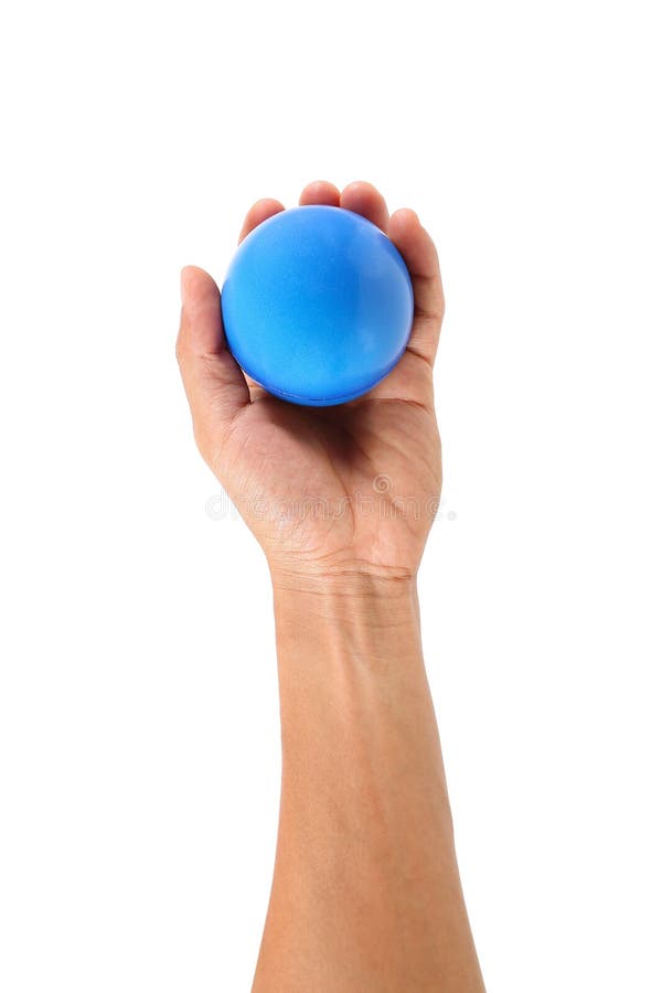 it is one hand holds stress ball isolated on white.