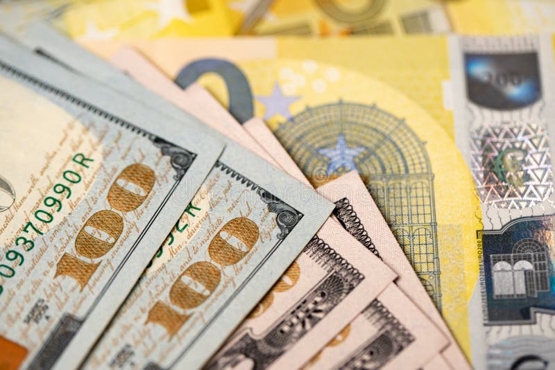 One Hundred Dollar Bills On 200 Euro Banknotes 100 US Dollar Exchange one-hundred-dollar-bills-on-200-euro-banknotes-100-us-dollar-exchange