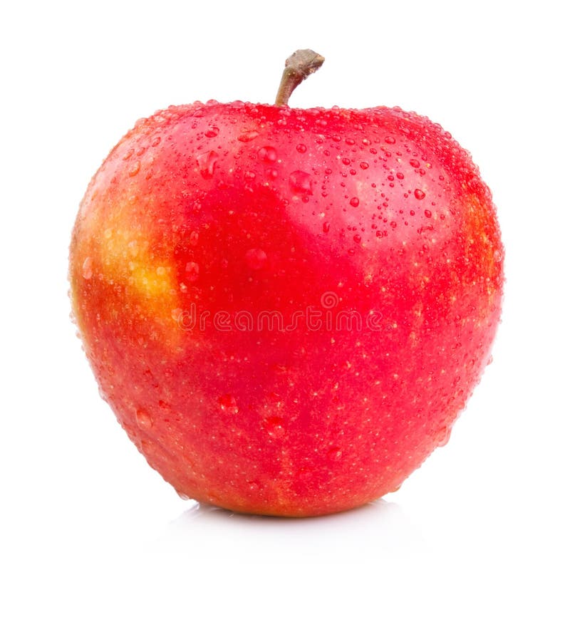 One Juicy Wet Red Apple on White