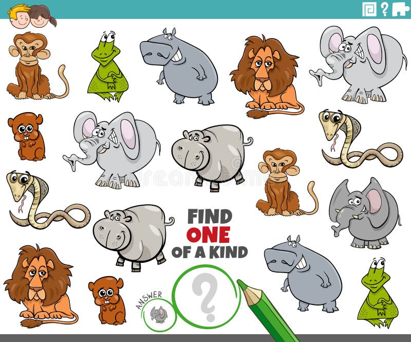 One of a Kind Task for Kids with Funny Animals Stock Vector - Illustration of drawing, application: 174603669 One of a Kind Task for Kids with Funny Animals Stock Vector - Illustration of drawing, application: 174603669