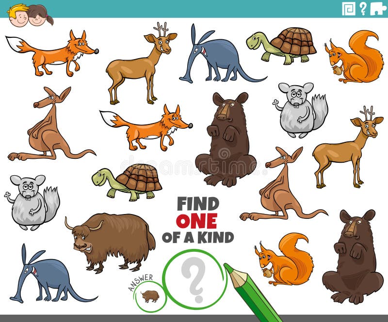 One of a Kind Task for Kids with Wild Animals Stock Vector - Illustration  of asset, drawing: 174603815