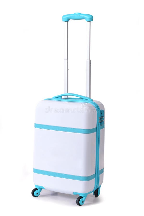 One light blue suitcase for travel or light blue luggage, light blue baggage isolated stand alone on white background. royalty free stock photography One light blue suitcase for travel or light blue luggage, light blue baggage isolated stand alone on white background. royalty free stock photography