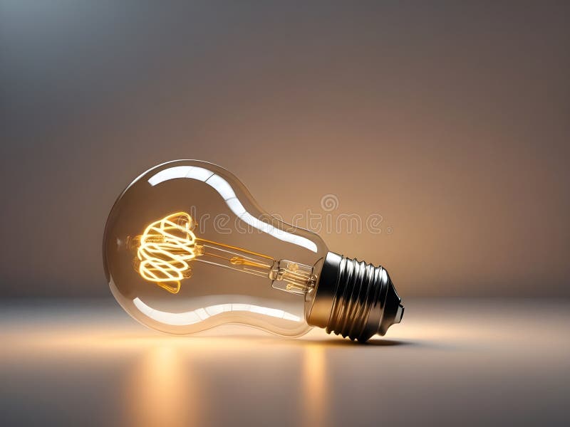 A lightbulb glowing with copy space background for creative thinking, problem solving solution, brainstorming, innovating concept stock illustration
