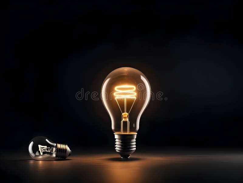 A lightbulb glowing with copy space background for creative thinking, problem solving solution, brainstorming, innovating concept stock illustration