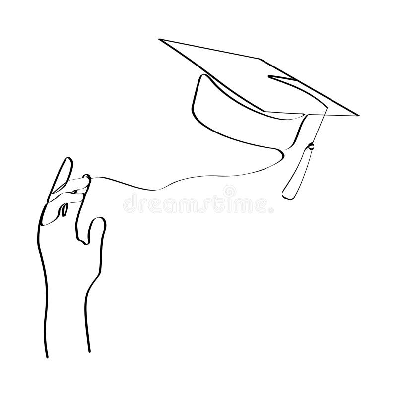 Graduation hat. Continuous one line drawing of graduate cap