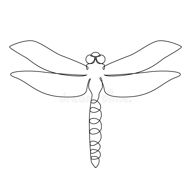 One Line Drawing Dragonfly Icon, Odonata in Sketch Art Style