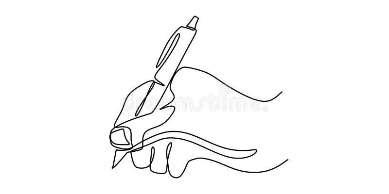 One line drawing of hand holding a pen writing on a paper. Minimalism continuous sketch vector illustration, simplicity design royalty free stock photo