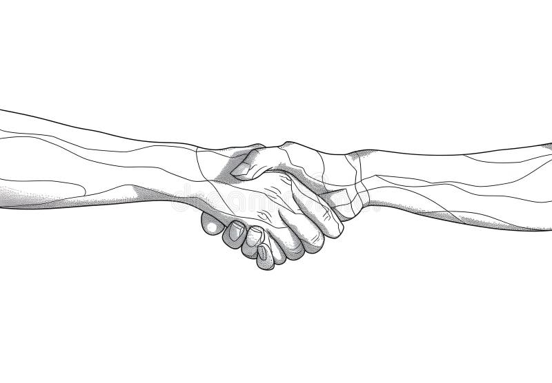 One line drawing ofa handshake between two hands vector illustration