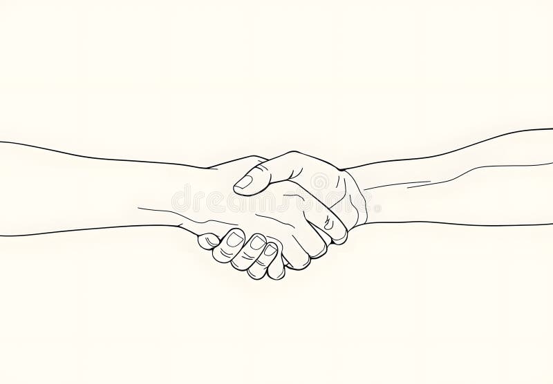One line drawing a handshake between two hands royalty free illustration