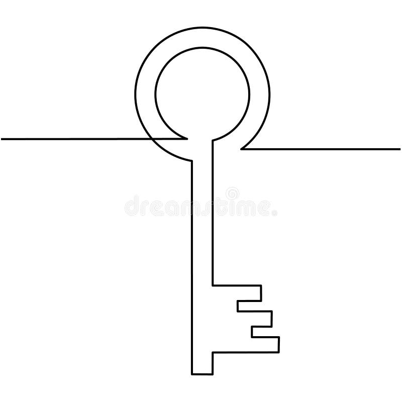 One line drawing of isolated vector object - old key
