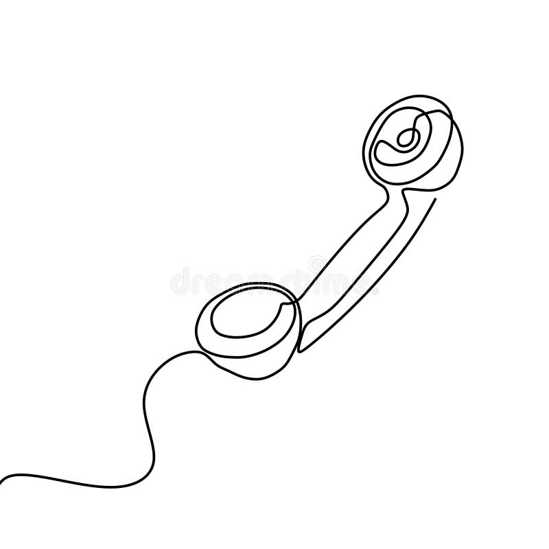One Line Drawing of Isolated Vector Object Phone Receiver. Telephone Icon on White Background