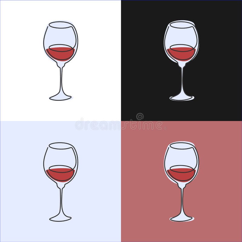 One Line Drawing Red Wine Glass on Various Background. Four Types of  Images. Colored Cartoon Graphic Sketch. Continuous Line Way Stock Vector -  Illustration of person, outline: 224716952