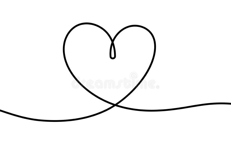 One line heart. Romantic scribble hand drawn illustration for valentines day, cute tattoo with continuous line of heart