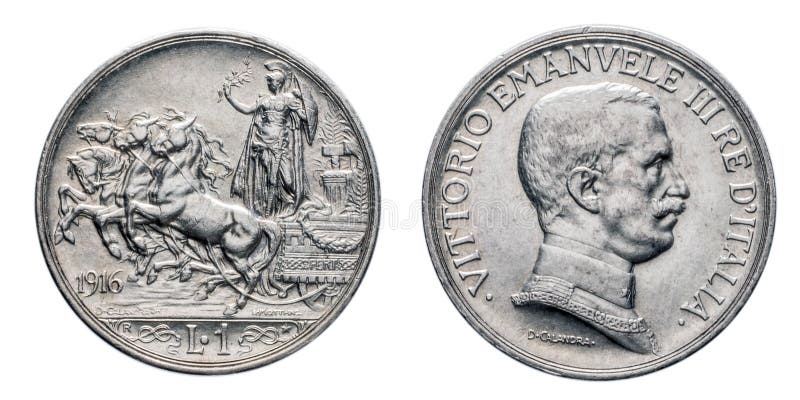 1910 Italy 1 Lira Coin Vittorio Emanuele III Horses & Chariot .835 Silver Coin 