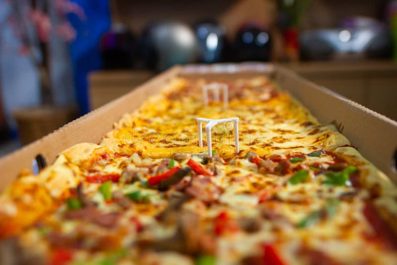 One Meter Long pizza. stock photo. Image of food, chicken 260401724