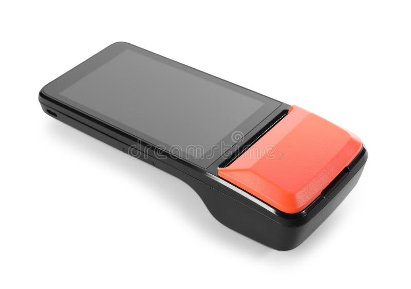 One modern payment terminal isolated on white royalty free stock photos