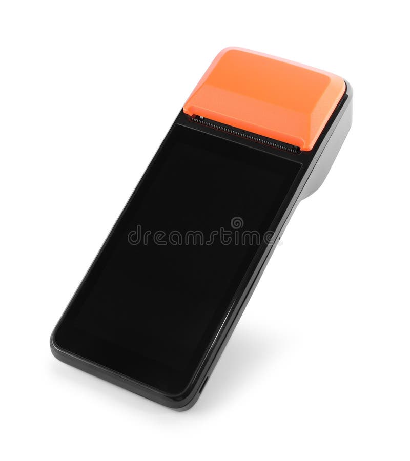 One modern payment terminal isolated on white stock image