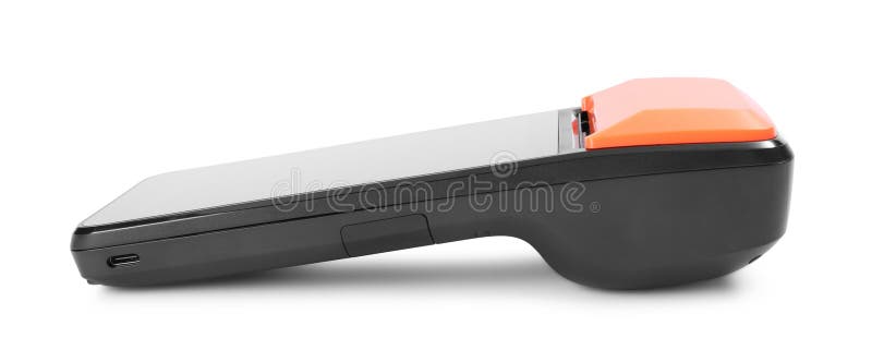 One modern payment terminal isolated on white stock images