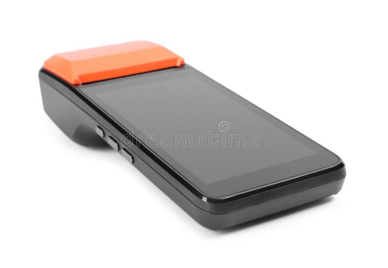 One modern payment terminal isolated on white royalty free stock image