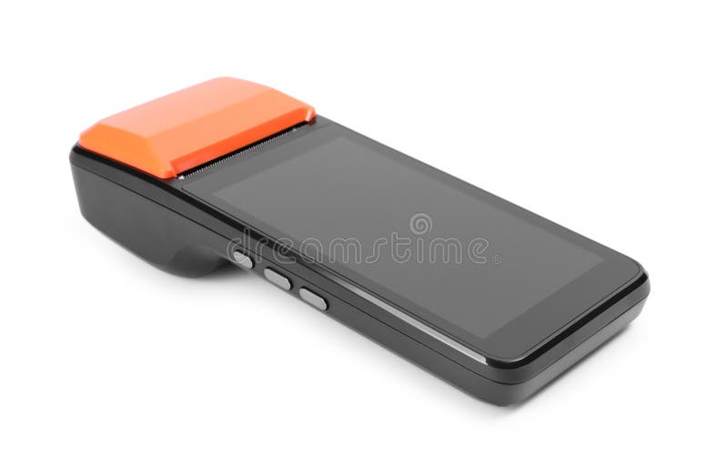 One modern payment terminal isolated on white royalty free stock photography