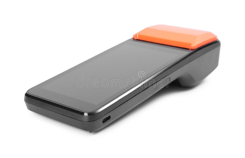 One modern payment terminal isolated on white royalty free stock photos