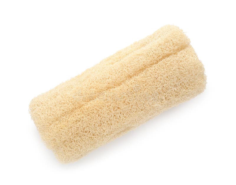 One Natural Loofah Sponge Isolated on White, Top View Stock Photo