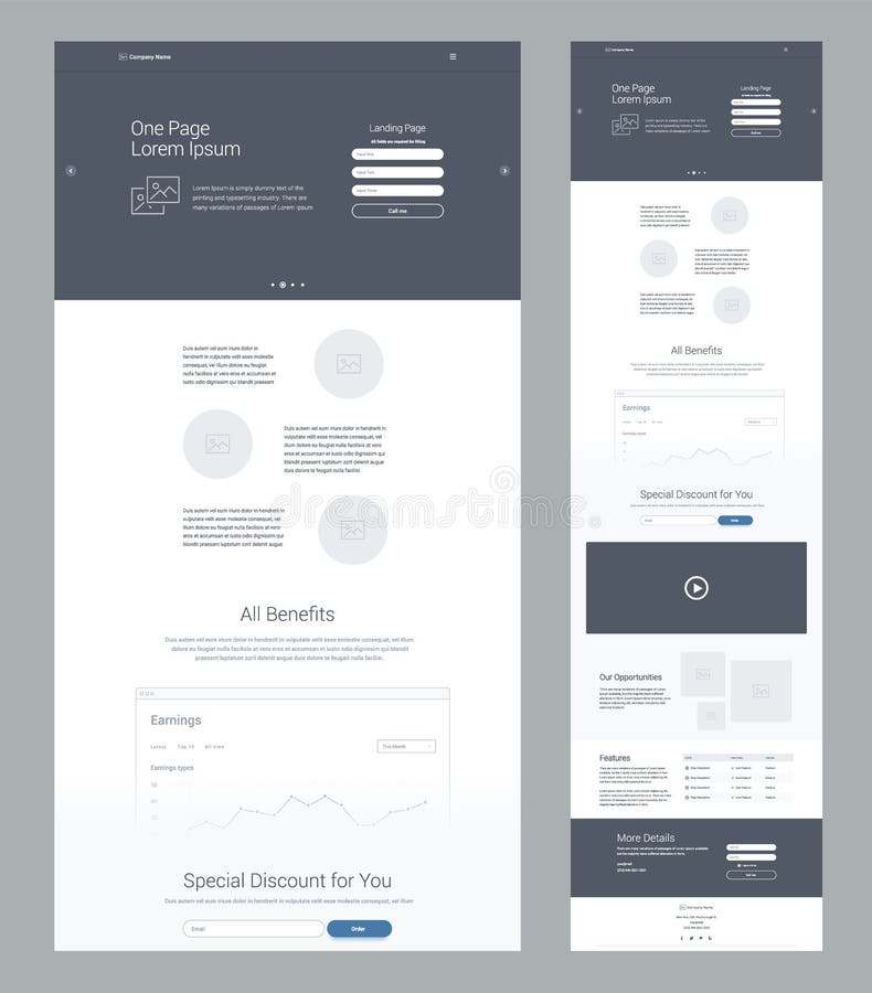 Download One Page Website Design Template For Business Landing Page Wireframe Flat Modern Responsive Design Ux Ui Website Template Stock Vector Illustration Of Portfolio Menu 149371210 PSD Mockup Templates