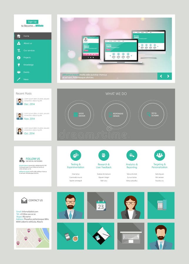 One page website design template in flat design style royalty free illustration One page website design template in flat design style royalty free illustration