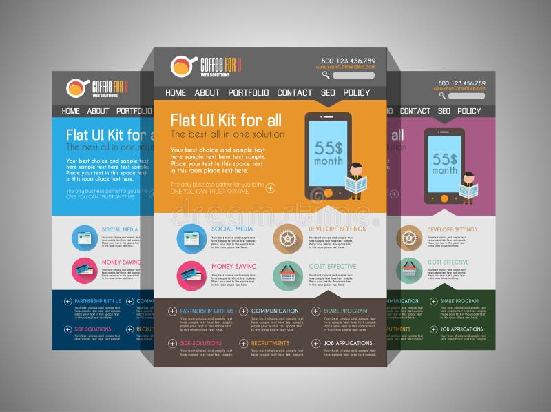 One page website flat UI design template. vector illustration One page website flat UI design template. vector illustration