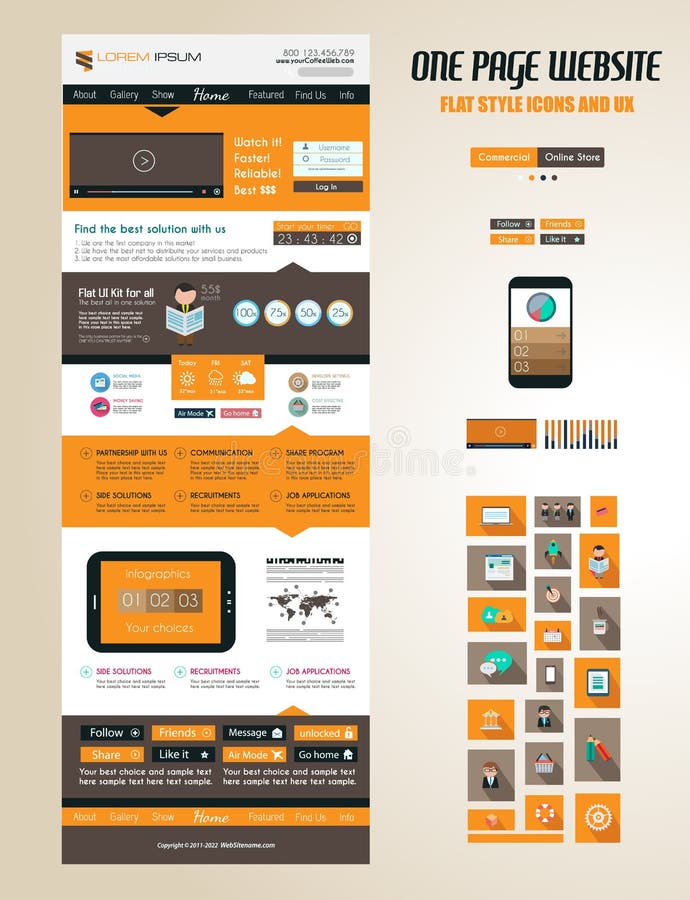 One page website flat UI design template royalty free illustration One page website flat UI design template royalty free illustration