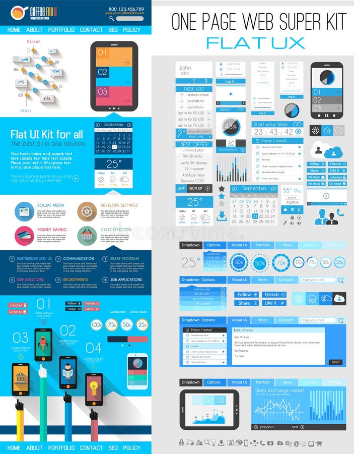 One page website flat UI design template stock illustration One page website flat UI design template stock illustration