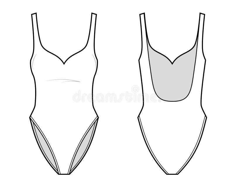 One Piece Swimsuit Fashion Illustration. Front and Back Stock Vector ...