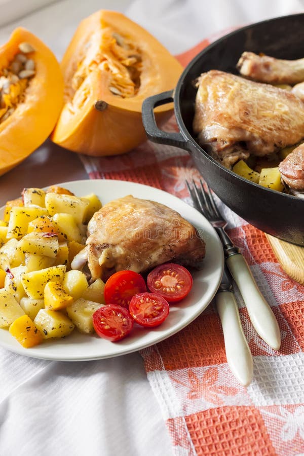One-pot Meal - Chicken Thighs and Legs with Potatoes and Pumpkin Stock