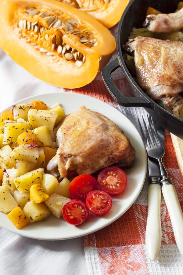 One-pot Meal - Chicken Thighs and Legs with Potatoes and Pumpkin Stock