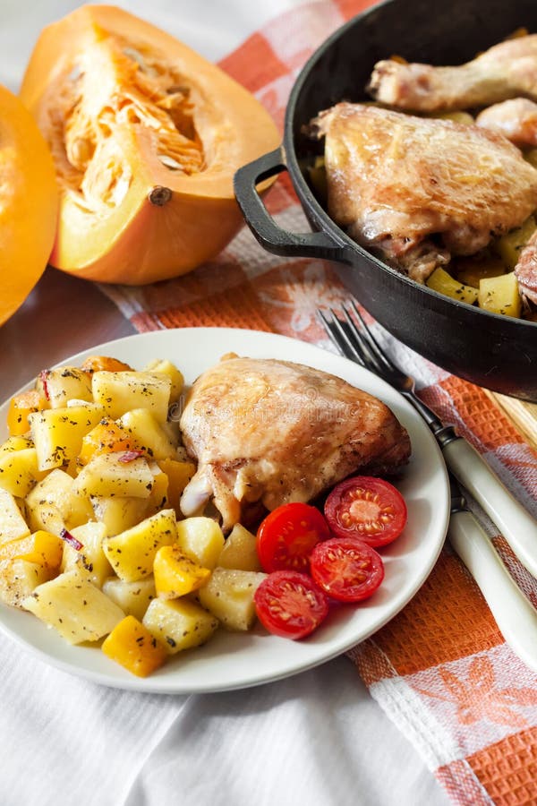 One-pot Meal - Chicken Thighs and Legs with Potatoes and Pumpkin Stock