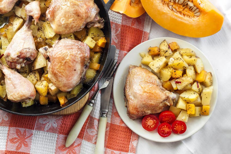 One-pot Meal - Chicken Thighs and Legs with Potatoes and Pumpkin Stock