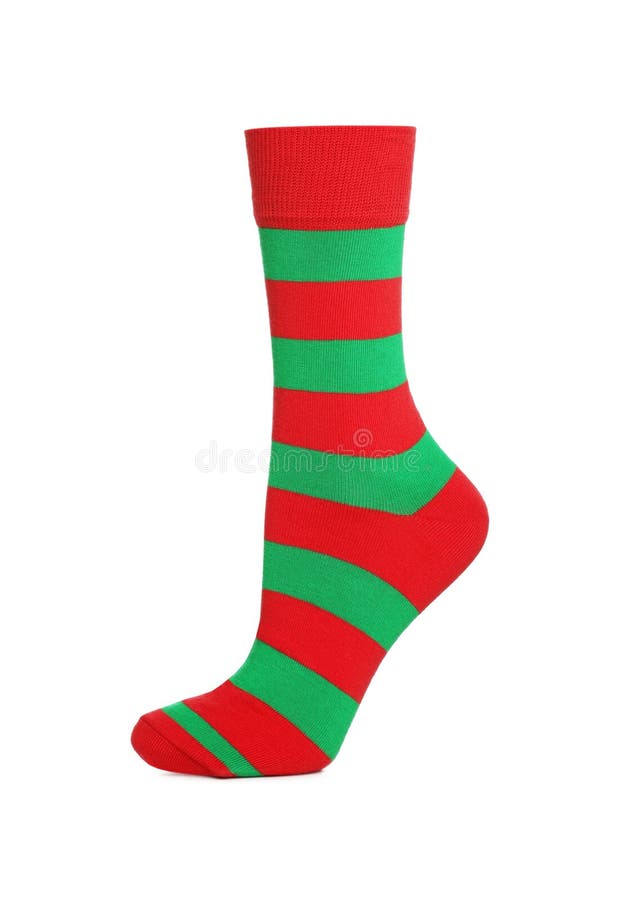 One Red and Green Striped Sock on White Background Stock Photo - Image ...