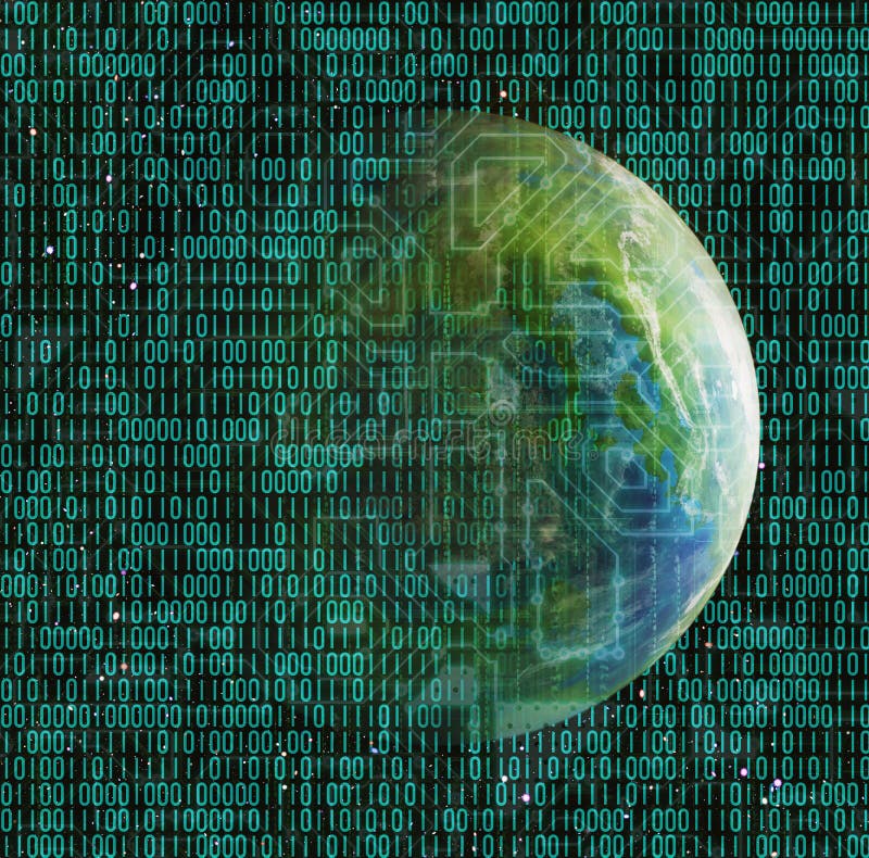 One side earth planet with digital matrix background vector illustration