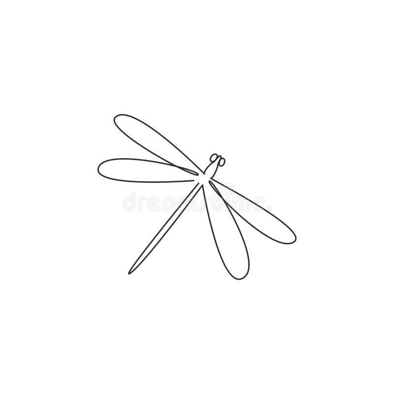 One single line drawing of cute dragonfly for company logo identity. Odonata animal mascot concept for insect lover club icon.