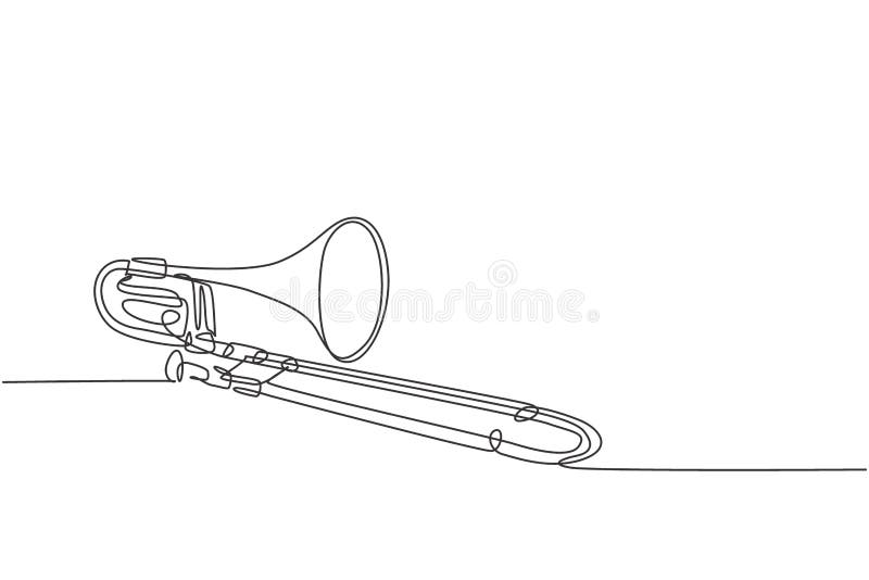 One single line drawing of luxury bass trombone. Wind music instruments concept continuous line draw graphic design vector