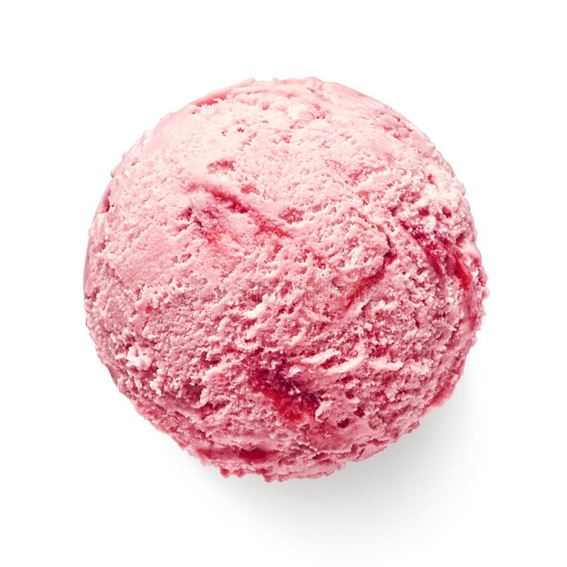 Single strawberry ice cream ball or scoop