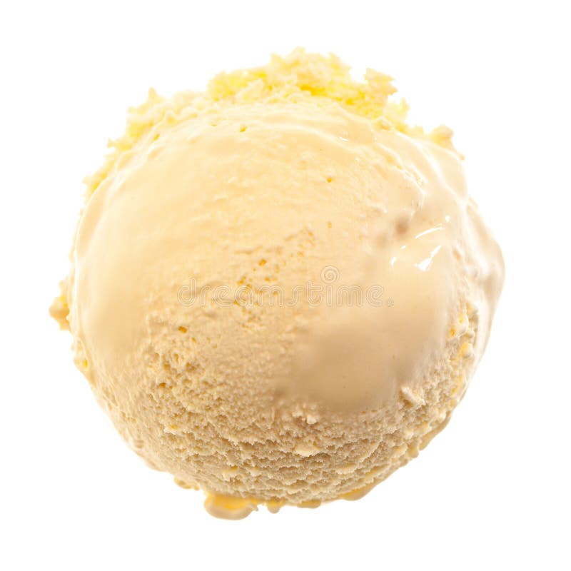 One single scoop of vanilla ice cream from the air isolated on white background.
Real edible ice cream - no artificial ingredients used