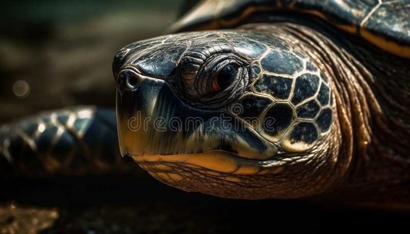 One slow turtle swimming underwater in the blue sea generated by AI royalty free stock images