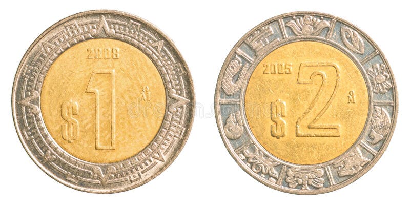 One & two mexican peso coins