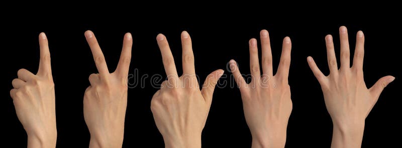 One, two, three, four, five fingers on a hand on a black background