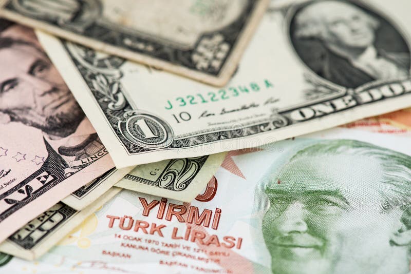 Turkish Lira Currency Banknotes with Bitcoin BTC Cryptocurrency Coins. Stock Photo Image of