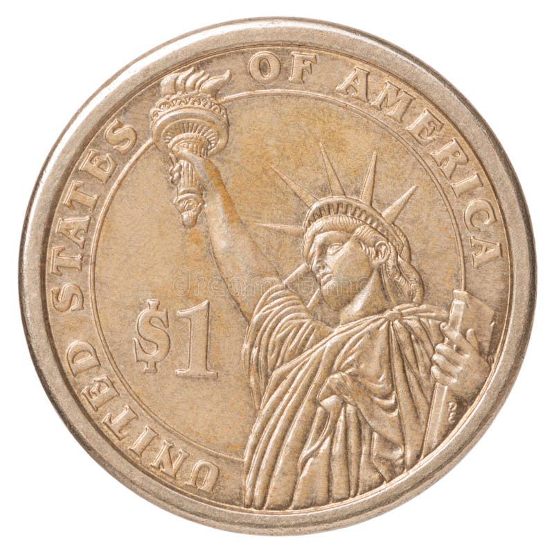 In this photo illustration, a reverse of the United States 1 dollar coin  with Statue of