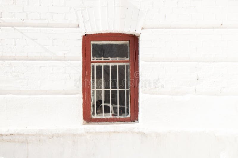 One Window on a White Wall in the Sun Stock Photo Image of background