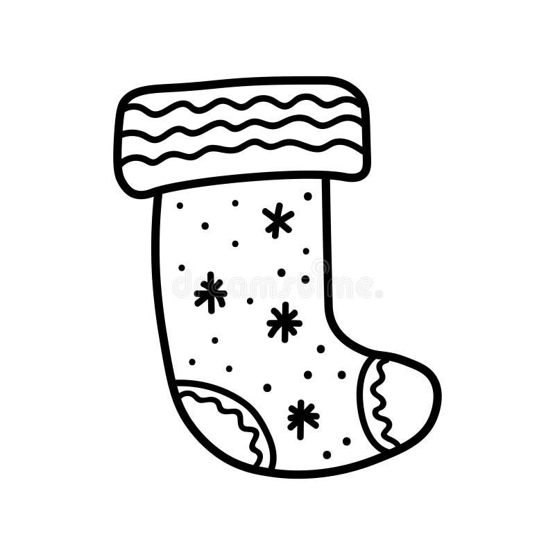 Christmas Sock for Gifts.Vector Doodle Style Outline. One Winter Boot ...